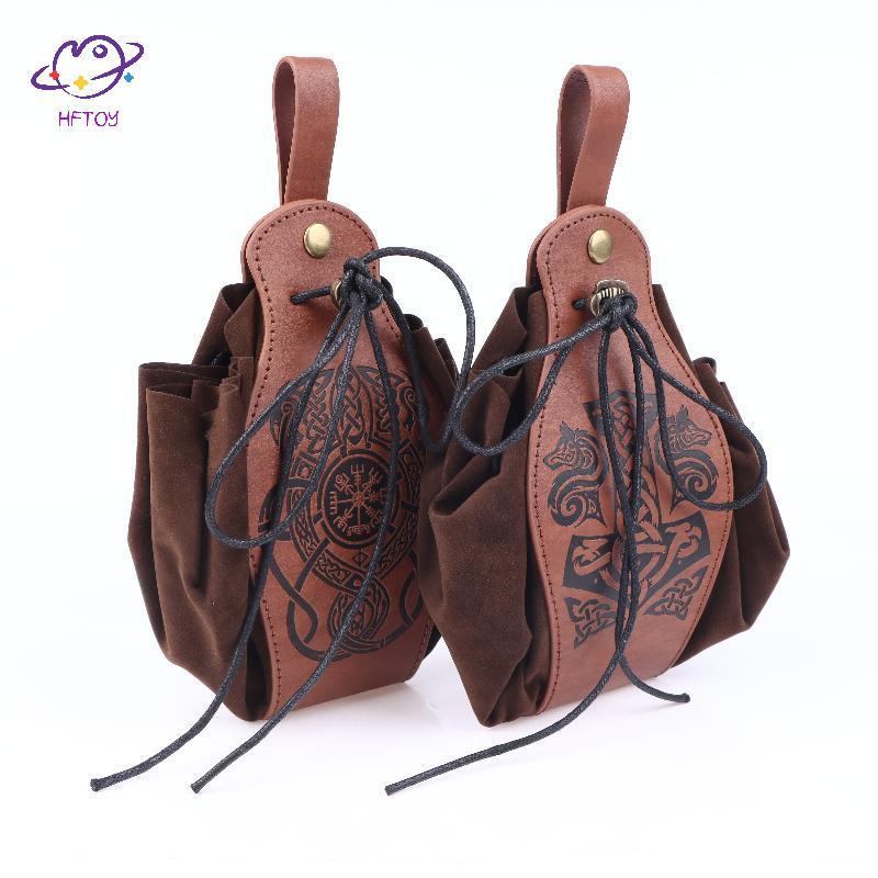 HFTOY Retro Da Xúc xắc Túi Khay Dây Rút Tiền Xu Ví Eo Túi Bảo Quản Cho Đồng Xu Dices Phụ Kiện Nhỏ ~