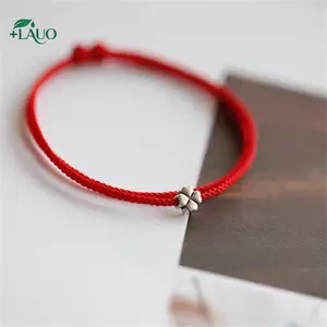Springevenstar Bốn Lá Cỏ Ba Lá Dây Mini Vòng Tay Luy Đỏ Handmade Dây Charm Vòng Tay Springevenstar