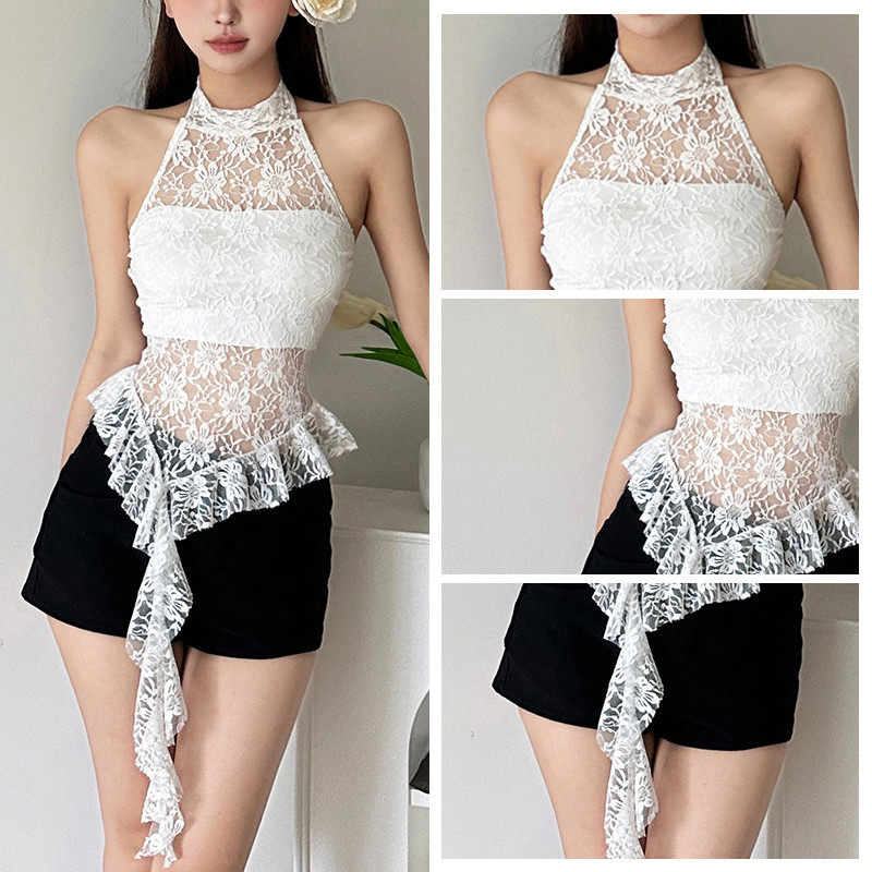 【dynamar】Áo không tay cổ trễ, áo cổ tròn khoét lưng, áo vest nữ viền không đều