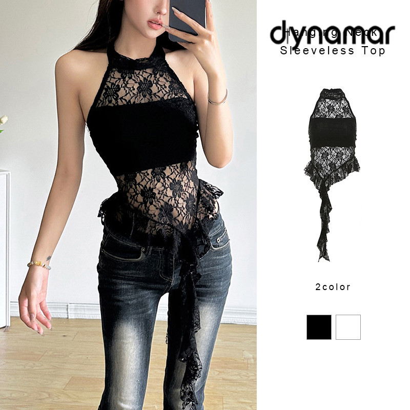 【dynamar】Áo không tay cổ trễ, áo cổ tròn khoét lưng, áo vest nữ viền không đều