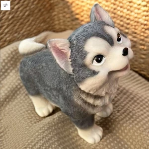 Đáng Yêu Chó Husky Nhựa Tượng Chống Thấm Nước Nhựa Động Vật Điêu Khắc Để Trang Trí Kệ Phòng Khách