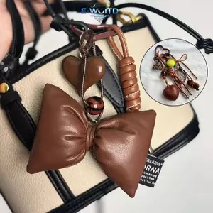 E-WOITD Y2k Vintage Da Nâu Nơ Trái Tim Mặt Dây Chuyền Thời Trang Tennis Móc Khóa Ins Dây Bện Móc Khóa Cho Nữ Túi Mặt Dây Chuyền Quyến Rũ E-WOITD