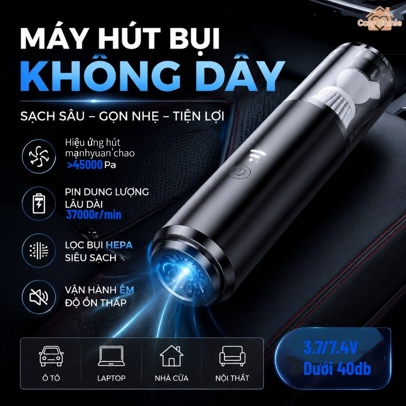 Máy hút bụi cầm tay không dây dành cho ô tô, phù hợp cho ô tô và nhà cửa, đa chức năng, lực hút mạnh mẽ.