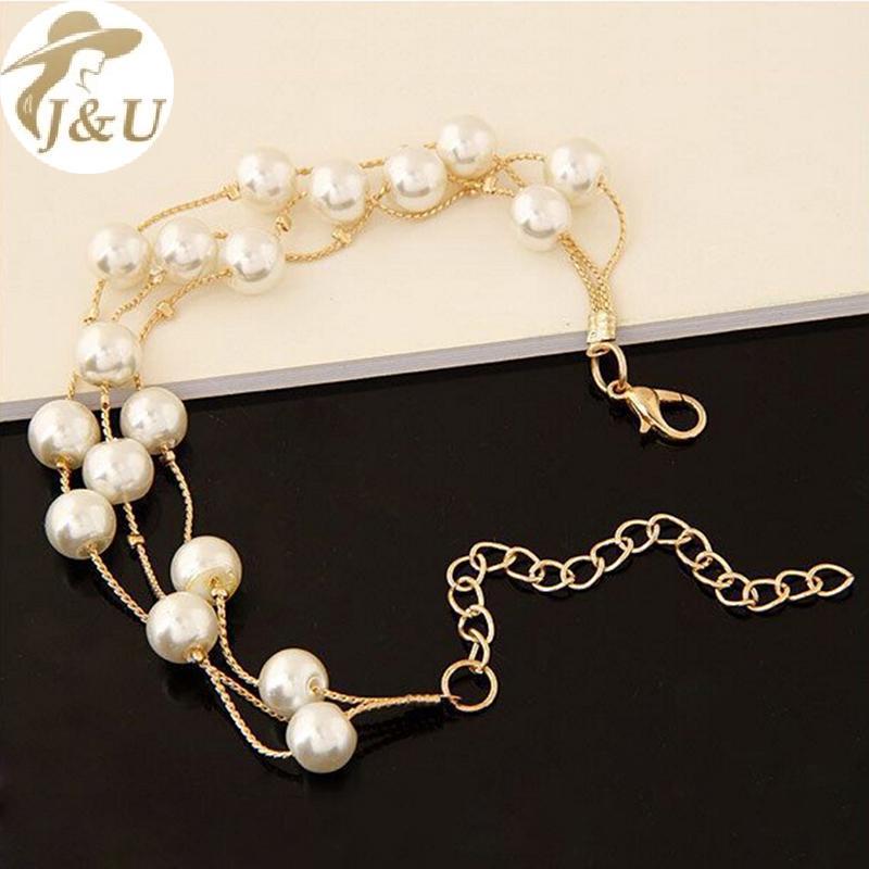 JU Ngọc Trai Thời Trang Mạ Bạc Nelace Bộ Vòng Tay Bộ Trang Sức Cưới VN
