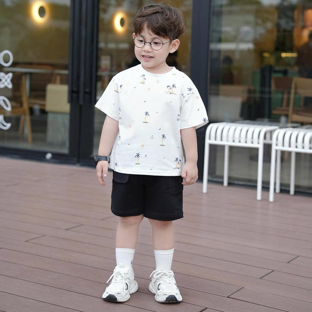 Bộ quần áo cọc tay SUNSHINE MÙA HÈ CHO BÉ TRAI, áo chất COTTON, quần DA CÁ mềm thoải mái cho bé