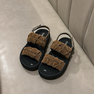 Sandal Nữ IGU  2 quai nhúng mũi tròn màu đen /nâu/trắng nhẹ chân da mềm thoải mái khi mang