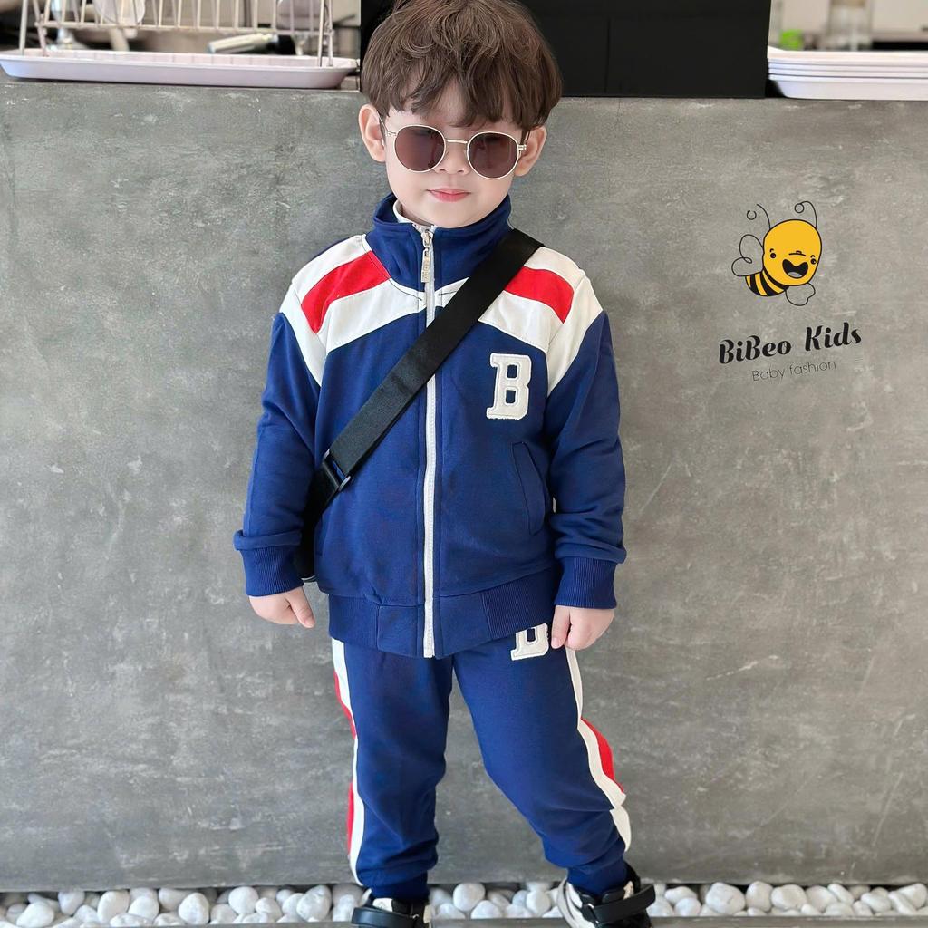 [3-7 TUỔI] Bộ quần áo thể thao Khóa kéo Thêu B  cho bé trai, Bộ quần áo thu đông cao cấp. hàng QC xịn xò