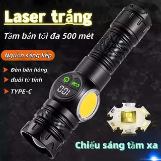 Đèn pin LED laser trắng thông minh màn hình kỹ thuật số COB chiếu sáng cạnh bên, nguồn sáng kép, chống nước