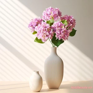 Bó hoa cẩm tú cầu nhân tạo Hoa thân dài giả thực tế có lá để trang trí bình hoa bàn tiệc tại nhà
