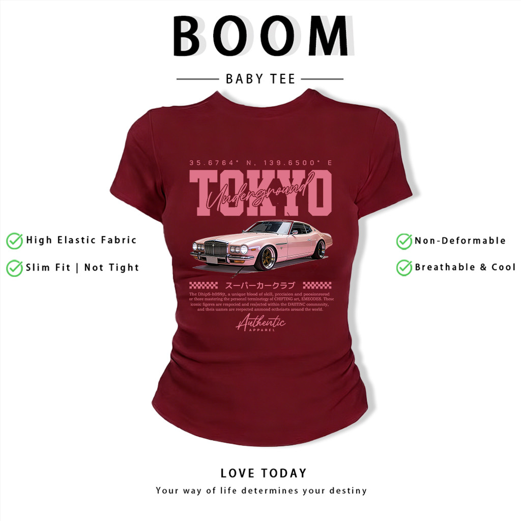 BOOM Áo Baby Tee Nữ Cotton Ôm Body-Áo Thun Ngắn Tay Y2K In Hình PhongCách Mùa Hè, Cổ Tròn Hàng Đầucách hàn quốc phongC73