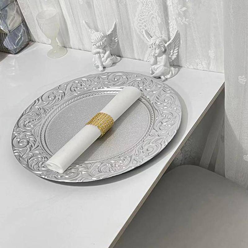 JINHF Đảng Vàng Đĩa Sạc Nhựa Phục Vụ Cho Nhà Hàng Tiệc Cưới Ngày Lễ Trang Trí Bàn Nhẹ HOT