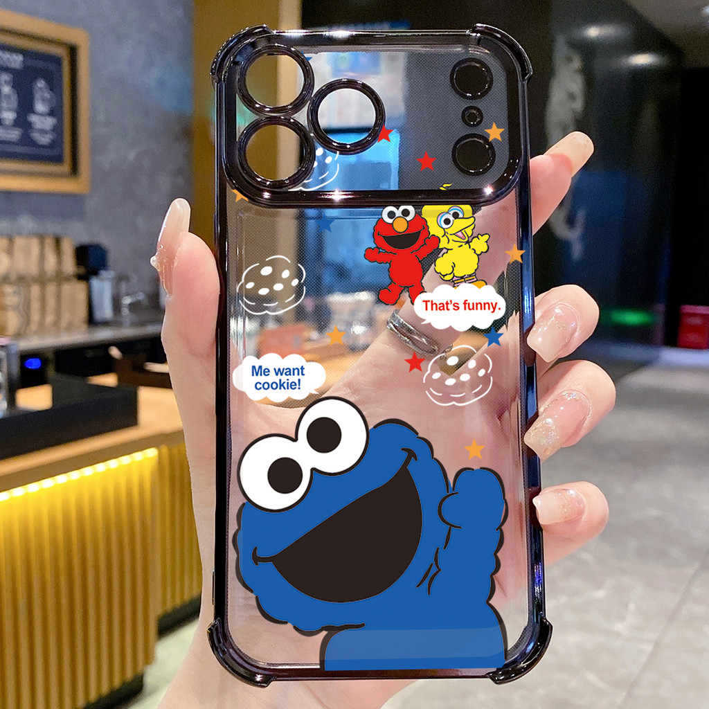 Tương thích với iPhone 17 16 15 Pro Max 14 Plus 13 12 11 XR XS Cookie Monster Elmo Vỏ mạ trong suốt Vỏ chống rơi