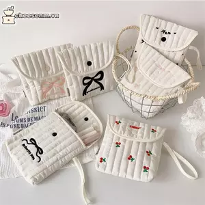 Cheenm Dễ Thương Nơ Anh Đào Túi Bảo Quản Di Động Cầm Tay Băng Vệ Sinh Túi Bảo Quản Dung Tích Lớn Túi Xách Nữ Túi Đựng Mỹ Phẩm Quà Tặng VN