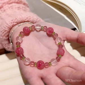 Phong Cách Mới [Phong Cách Hoa Hồng] Vòng Tay Pha Lê Nguyên Bản, Vòng Tay Tinh Tế Chuyển Hoa Đào