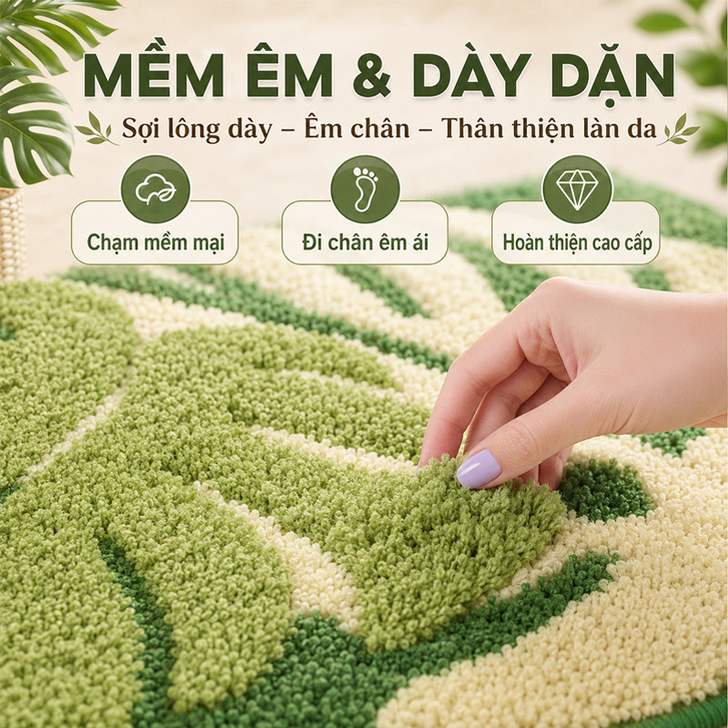 Thảm Lau Chân Len Lông Dày, Đế Cao Su Chống Trượt, Thấm Nước Tốt – Dùng Làm Thảm Nhà Tắm, Thảm Cửa, Thảm Chân Giường