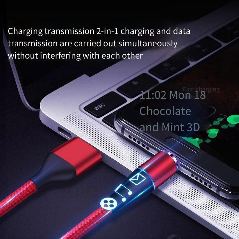Cáp dữ liệu sạc nhanh 3 trong 1 5A có phích cắm Type-C / Micro / IOS 360° Cáp dữ liệu sạc từ tính có thể xoay Cáp dữ liệu sạc đèn LED dệt