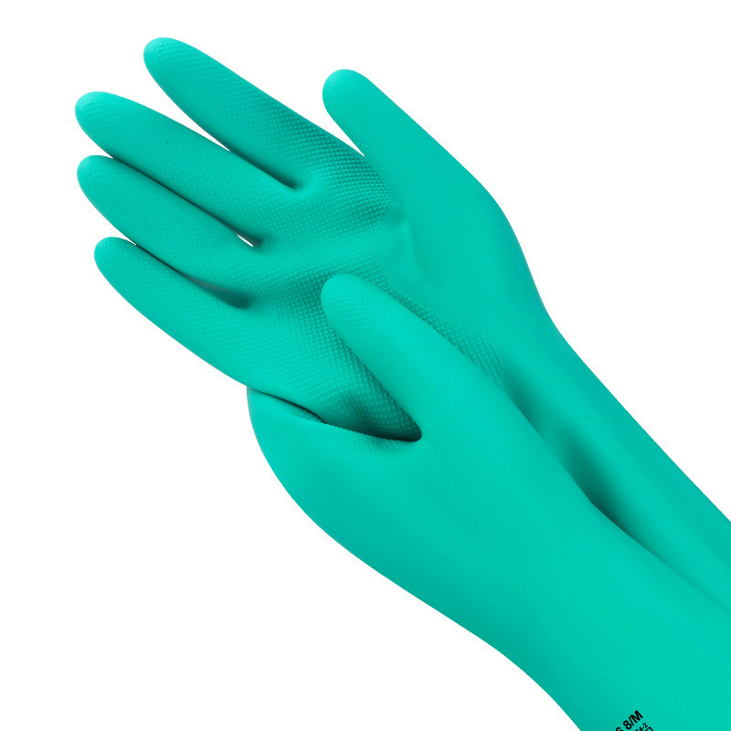 Găng tay bảo hộ dài công nghiệp Cao su chống dầu Hóa chất dày Găng tay lao động Nitrile bền