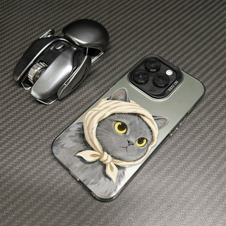 Khăn trùm đầu Mèo xám nhỏ dễ thương Thích hợp cho iPhone 17 Pro 16 ProMax XSMax 8plus 13 Pro 15 XR 11 Pro Max 12 ProMax 14 17 ProMax Ốp điện thoại di động chống sốc viền mềm mờ