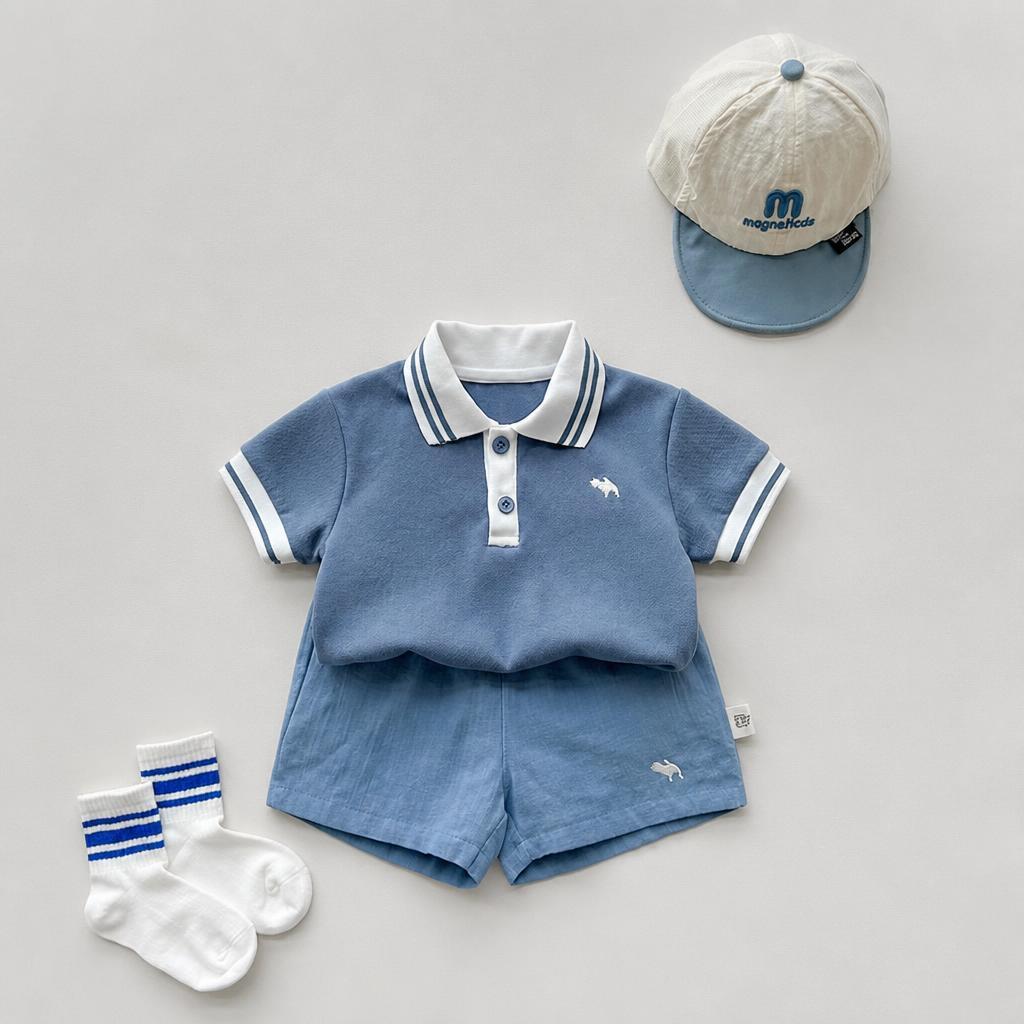 Bộ Bé Trai Đồ Bộ Bé Trai Áo Polo Quần Short Cotton Mềm Mát Phong Cách Hàn Quốc Chengzi Nuggap
