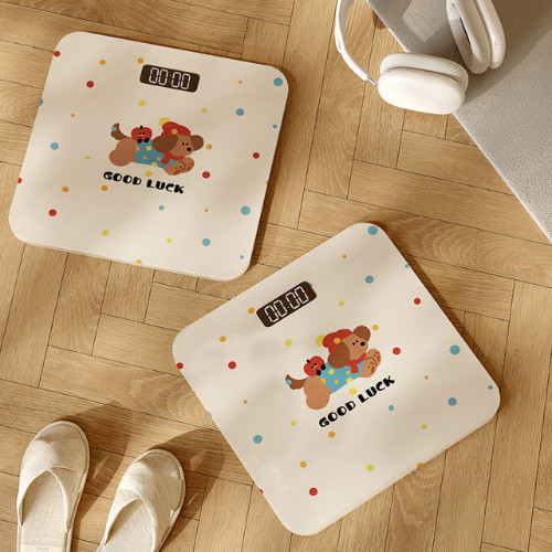 Cân Điện Tử Mini Siêu Nhỏ Gọn Họa Tiết Dễ Thương - Cân Sức Khỏe Mặt Kính Cường Lực, Màn Hình LCD, Đo Chính Xác
