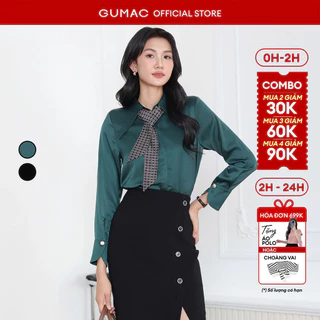 Áo sơ mi nữ GUMAC công sở lá cổ dài nhọn nẹp giấu nút vải lụa mềm mát ít nhăn  AF04004