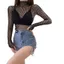 TOPTOOLCX Lưới Áo Sơ Mi, Thiết Kế Gợi Cảm Sheer Chất Liệu Fishnet Top, Thời Trang Vải Mềm Màu Đen Rỗng Nhìn Xuyên Qua Tee Phong Cách Gothic