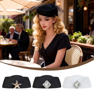 Mũ NOOKSTORY, Mũ đội đầu trang trí cổ điển pha lê được trang trí kiểu Anh, Mũ nón Sea Star Felt Beret Trang phục hóa trang