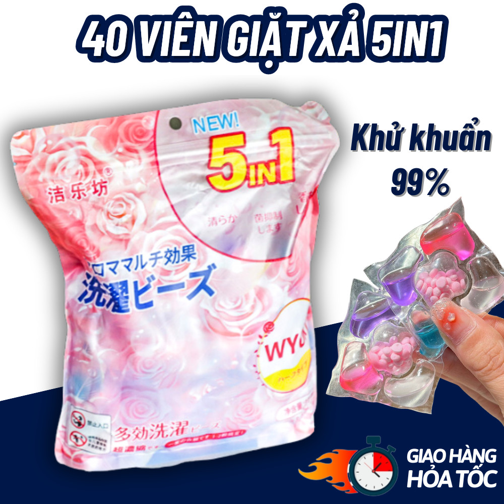 Viên Giặt Thơm Quần Áo 5IN1 Làm Mền, Giặt Sạch Khử Khuẩn tới 99%, Lưu Hương 72 Giờ, Đa Năng Tiện Lợi