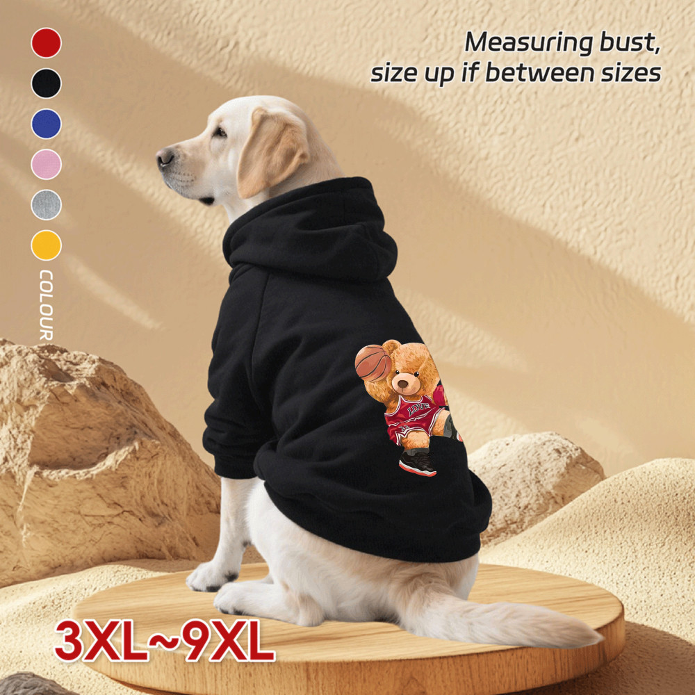 Áo Hoodie cho chó lớn 3XL-9XL, gấu bóng rổ, in hình gấu ngược, phong cách chui đầu, Có 6 màu, Vải mềm, thoáng khí, ấm áp, có thể giặt được, Thích hợp cho tất cả các giống chó lớn