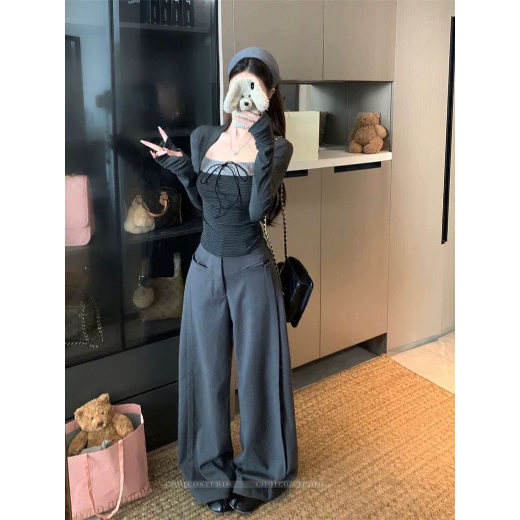 Milyfashion Áo Thun Dài Tay Hai Mảnh Chấm Bi, Phong Cách Slim Fit Xu Hướng Mới