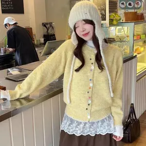 Áo cardigan len dài tay màu pastel phối cúc màu sắc tương phản XIMIMI SP411