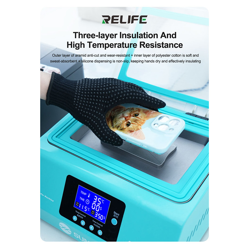 RELLIFE RL-063A Găng Tay Cách Nhiệt Và Chịu Nhiệt Chống Trượt ESD Điện Tử Làm Việc Phủ Găng Tay Bảo Vệ Ngón Tay