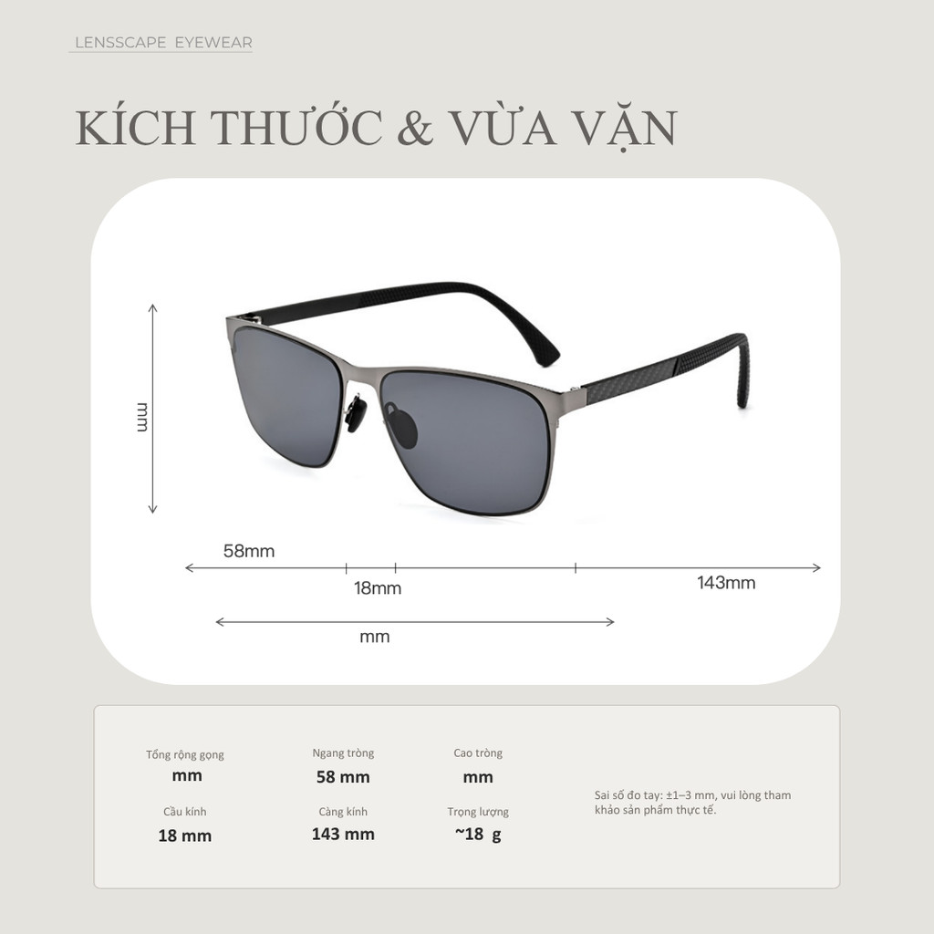 Kính mát nam phân cực dáng chữ nhật UV400 dùng đi nắng và lái xe ban ngày
