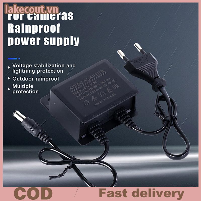 Lat 1 Cái Chống Nước EU / US Cắm Bộ Chuyển Đổi Nguồn DC12V 2A Cho Giám Sát An Ninh Quan Sát AHD Camera Sạc NVR DVR Đầu Vào AC100V-240V linh cẩu