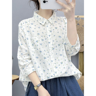 Áo Sơ Mi Nữ Sợi Cotton Cao Cấp 2026 Văn Học Mùa Hè Nhỏ Tươi Mục Vụ Hoa Trắng