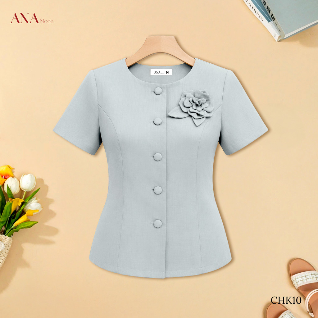 Áo Kiểu Đính Hoa Trung Niên ANA Mode Chất Liệu Cotton Xược Quý Phái Đi Tiệc Quà Tặng Mẹ  AK25CHK10