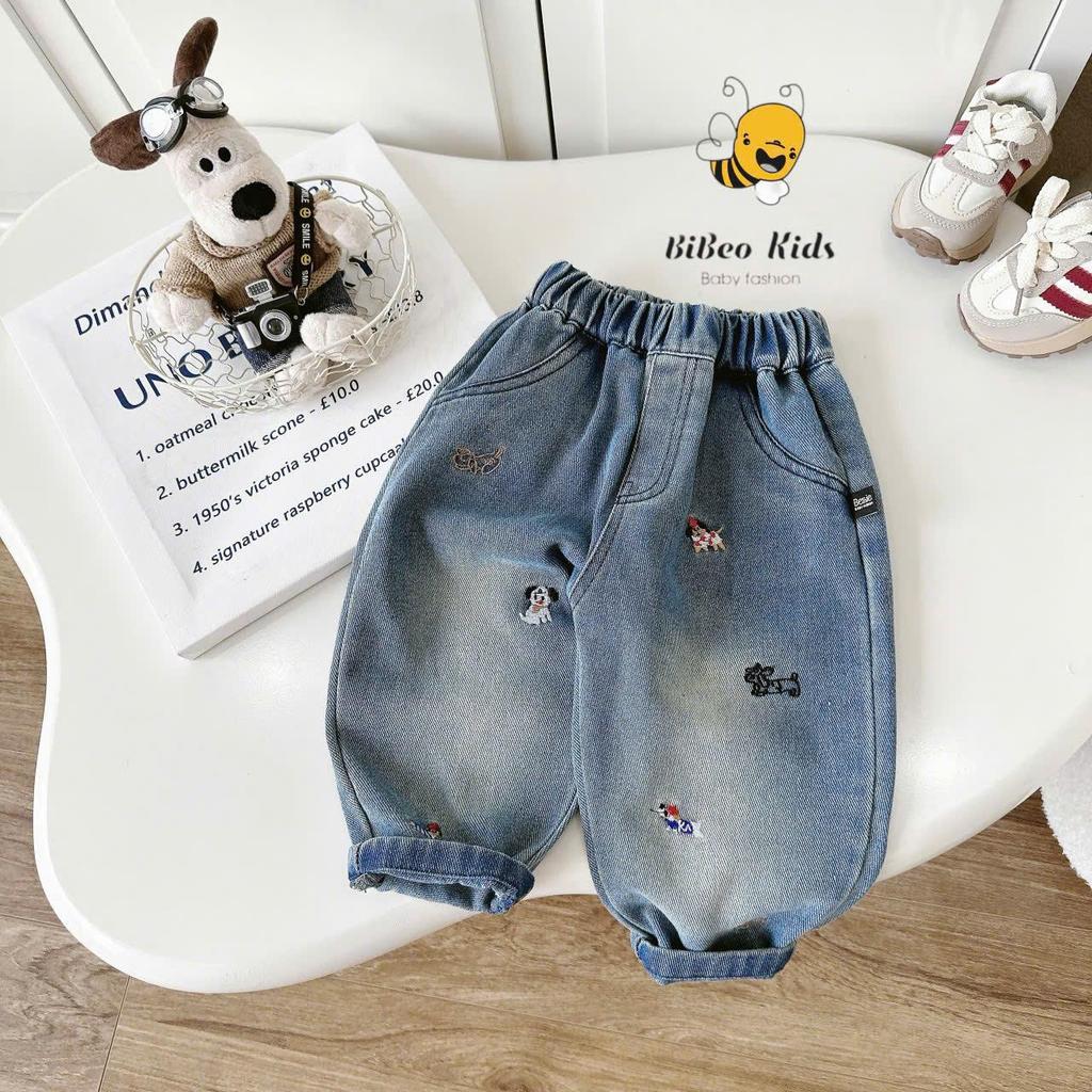 [BiBeo Kids] QUẦN JEAN THÊU HÌNH CÚN CHO cho bé trai bé gái,Quần jean cho bé trai,bé gái