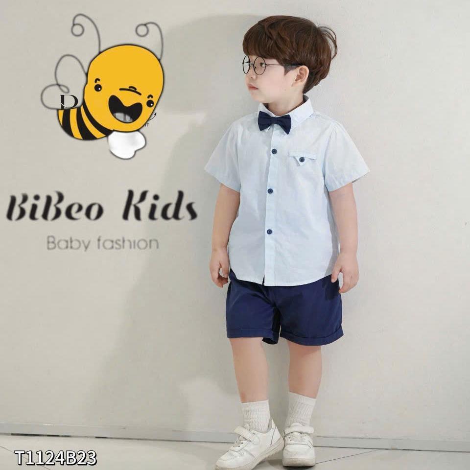 Bộ quần áo SƠ MI CÔNG TỬ KÈM NƠ CHO BÉ TRAI, Bộ quần áo đi học đi chơi cho bé