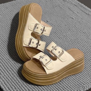 Dép nữ IGU đế Bằng siêu nhẹ chân cao 7cm da mềm 2 quai ngang sang trọng dễ phối đồ