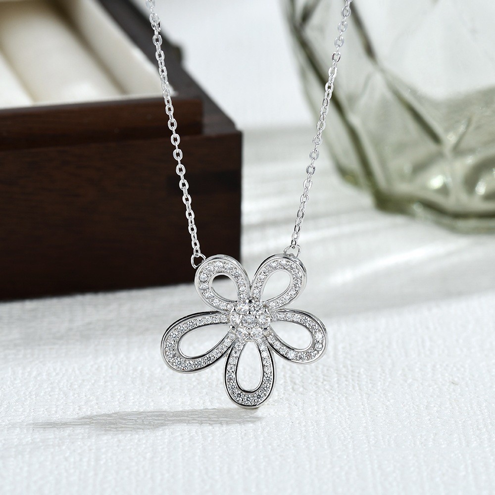 Tính khí thời trang 925 mạ bạc đầy đủ kim cương hướng dương Vòng cổ nữ đa năng cá tính