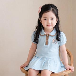 Combo 2 Bộ Váy bé gái cổ sen thêu hình thỏ – Chất cotton mềm mịn, dáng xòe size từ 9-25kg