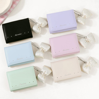 Satin Nơ Charm Ví Nữ Da PU Đa Năng Nhiều Thẻ Hộp Đựng Tiền Mặt Dung Tích Lớn