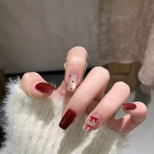 Làm Móng Tay Handmade Đeo Móng Tay Tính Khí Năm Mới Rượu Nơ Đỏ Khí Quyển Cảm Giác Làm Trắng Mắt Mèo Có Thể Tái Sử Dụng