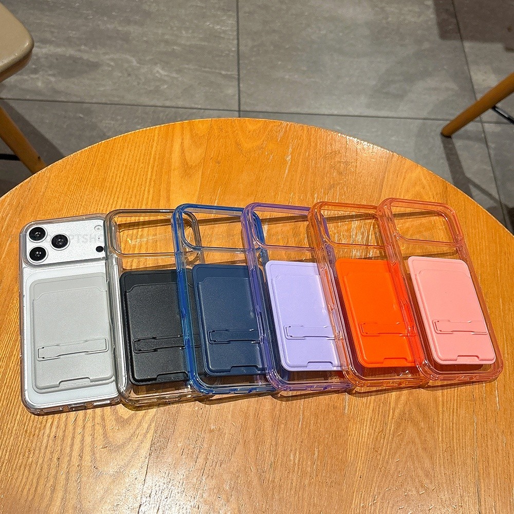 Túi đựng thẻ 2 trong 1 Giá đỡ vô hình Vỏ điện thoại Acrylic cho iPhone 17 Pro Max 16 Plus 15 14 13 Vỏ bảo vệ chống sốc