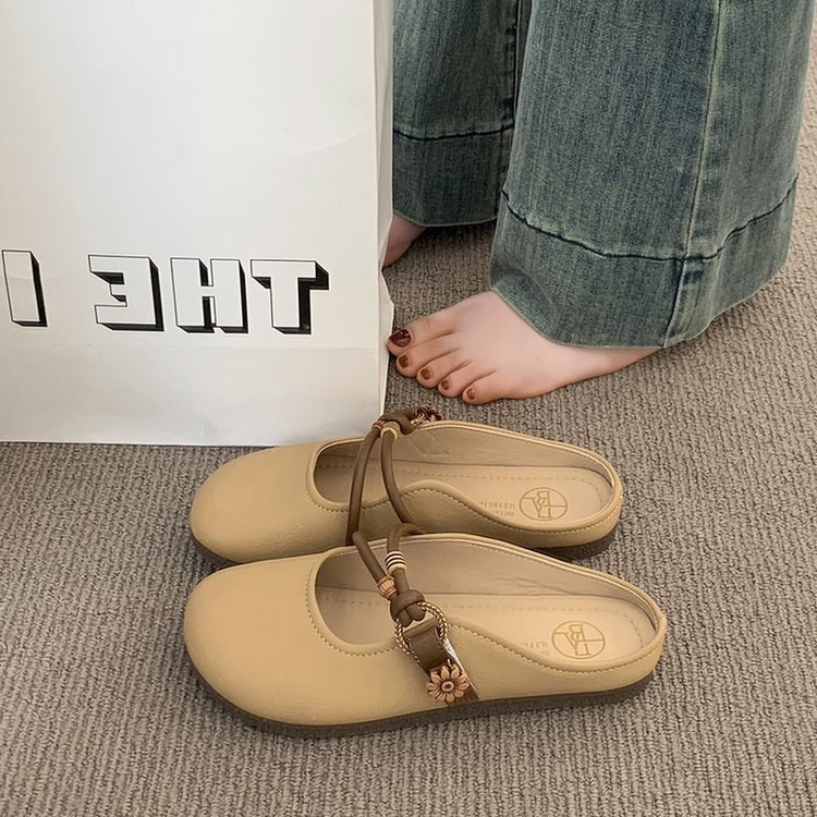 Mùa Hè Phù Hợp Với Mary Jane Baotou Nửa Dép Nữ Bên Ngoài Đế Bằng Nửa Hỗ Trợ Giày Đơn Mềm-