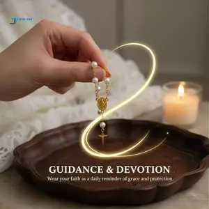 Vòng tay chuỗi Mân Côi tôn giáo dành cho nữ Hạt thủy tinh có bùa thánh giá để thiền cầu nguyện và mặc hàng ngày mới