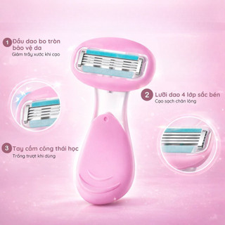 [COD] Dao Cạo 4 Lưỡi Dành Cho Nữ - Cạo Bikini, Vùng Kín, Nách, Mặt Êm Ái, Đầu Có Thanh Trượt Dưỡng Ẩm