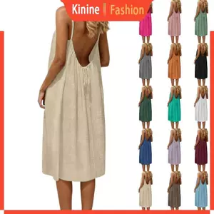 KIN Backless Cami Váy Nữ Cami Lounge Dress Backless Màu Trơn Không Tay Nhà Đầm Dài Sundress