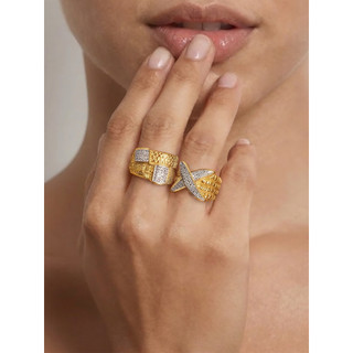 Nhẫn chỉ số bằng thép không gỉ bằng kim cương giả Séc siêu lấp lánh18K Nhẫn cổ điển mạ vàng dành cho nữ