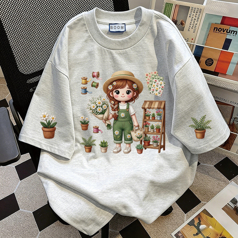 BOOM Áo thun nữ kiểu hàn quốc form rộng tay lỡ cổ tròn cotton Mát-Hè hot trend in cách dễ thương Áo phông form vừaF070